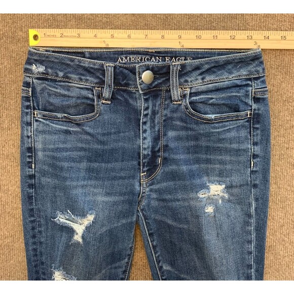 American Eagle Jeans Womans 2 High Rise Distressed Stretch Jegging AEO Denim - Picture 3 of 9
